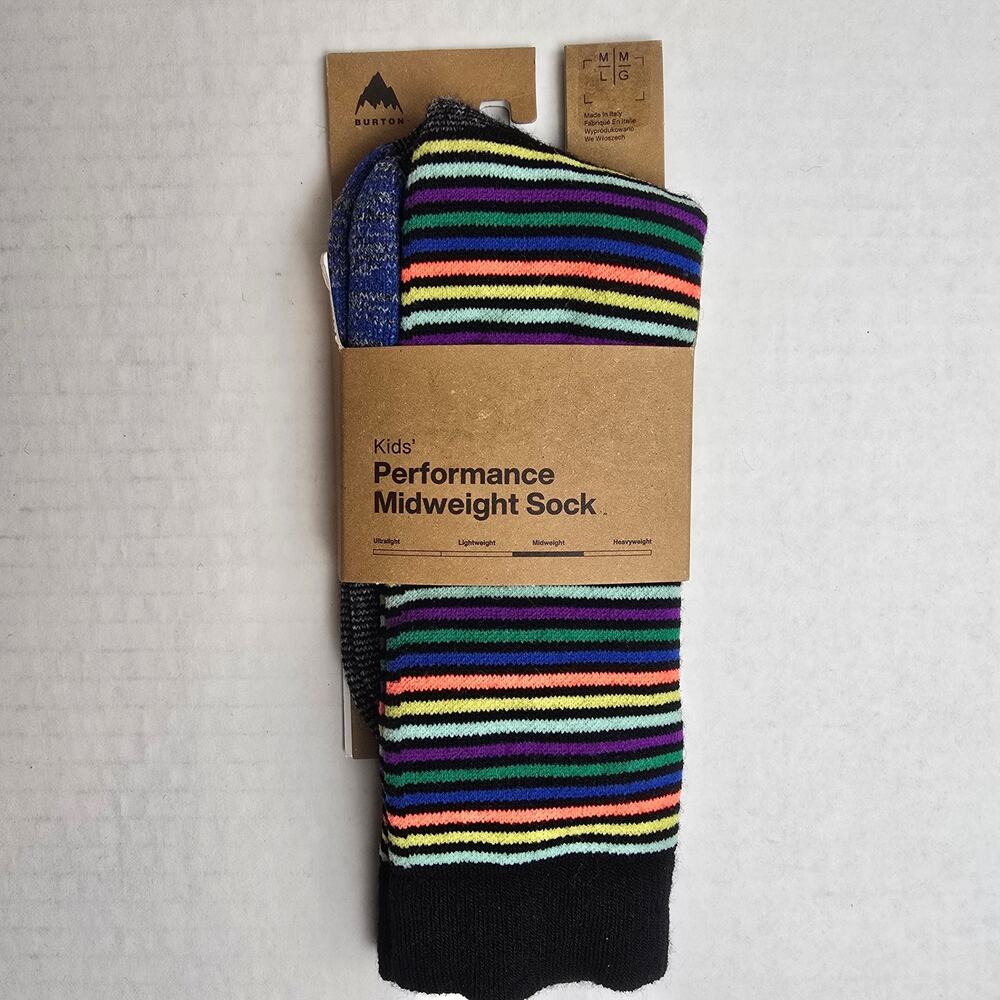 Burton Kids Sz M/L (2-4) Performance Midweight Merino Wool Socks Mini Stripe